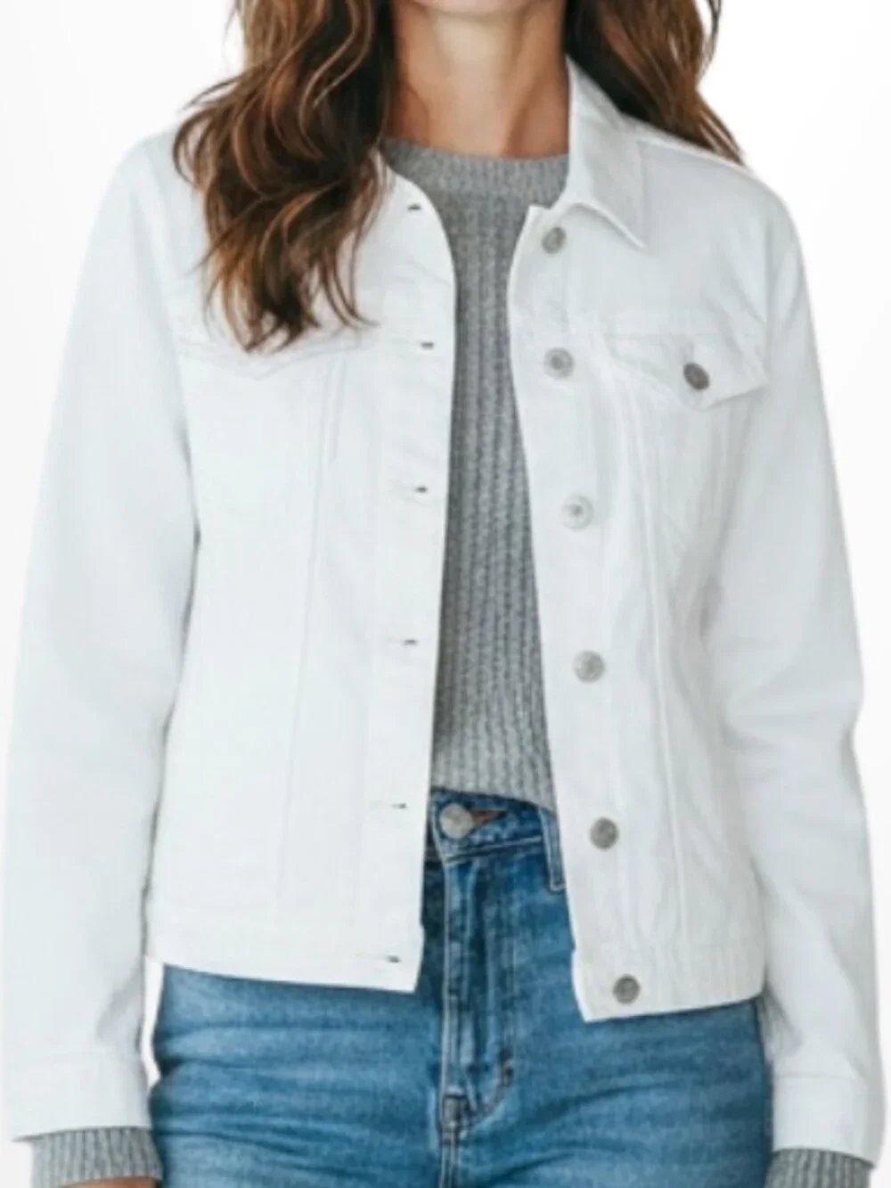 Two by Vince Camuto White Denim Trucker Jacket Classic Fit XL